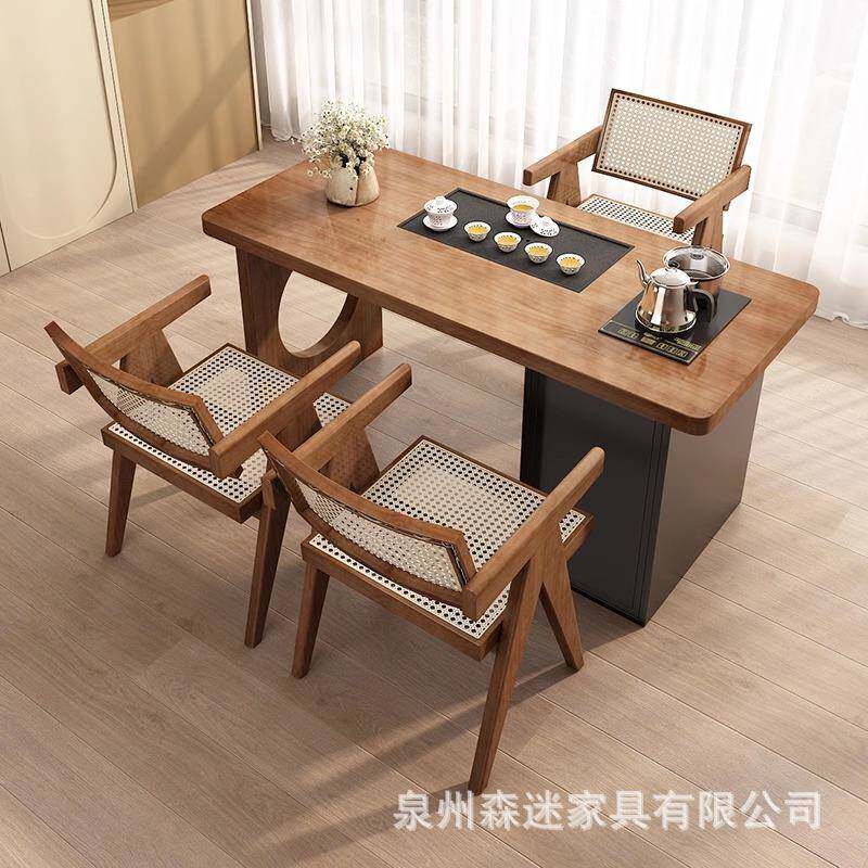 阳台实茶桌RID水壶一体嵌桌入式办公室小型烧茶台家用小户型木茶