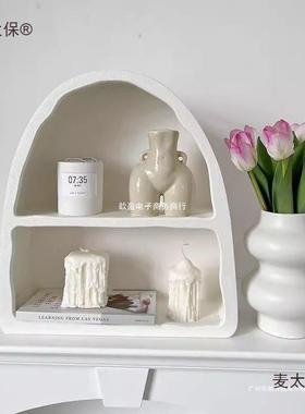 法式奶装油风壁柜墙上物架柜VMW玄关摆件白色拱形置子收纳饰柜麦