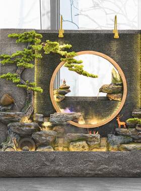 大号水幕流水屏风办公室玄造关装别墅户外院子假JWP饰山喷泉景摆