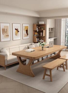 客厅实双层大长书桌家木用工板作台办公JCF桌休闲大桌发多人学习