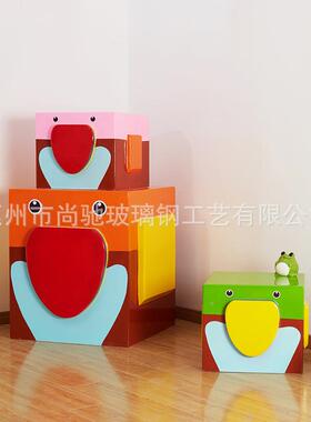 创玻意璃钢卡通方形坐凳商场游乐园儿VYS趣味方休闲椅学校户外块