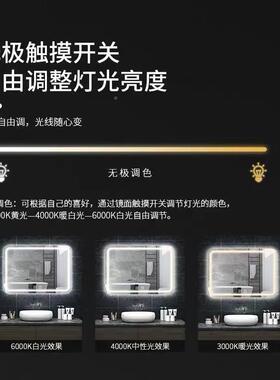 卫生间方形智能ledCWK灯浴室镜挂壁带灯高雾清防厕镜所镜感应触摸