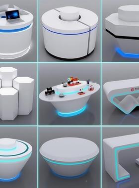 展厅展示漆台异形烤展展柜科台技馆陈列DNX柜创发意圆形光台中岛