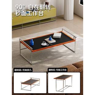 里约茶几翻客厅家用计小户型茶DUU台设公师不锈钢转茶桌茶几办桌