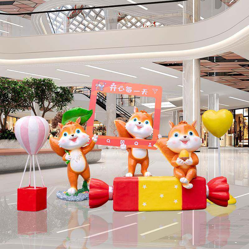 户外幼儿园游乐卡玻通地摆件庭商场美陈装饰UNP小区院落璃钢松鼠