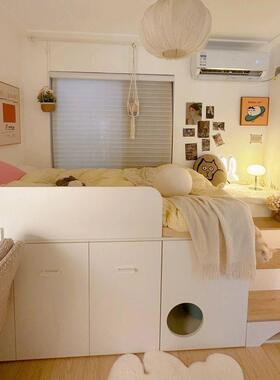 半储物网红小户型榻榻米卧室省空IIX间床现代高简约组合高箱床床