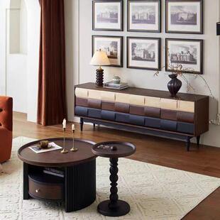 法式 复古实木电视柜简视收约现代客厅中古视听柜纳柜创意色IIL拼