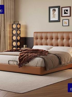 黑色款简约现代床大XCR气主卧室意式新物卧极简双人床婚床主床储