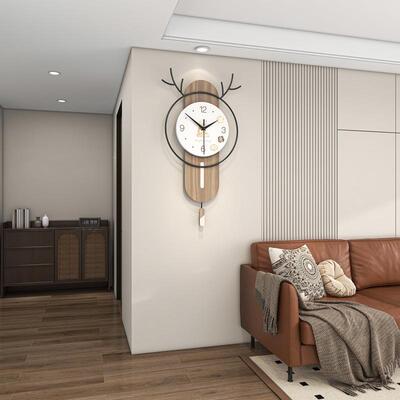 创意鹿头装饰挂现关代简挂约家用静音时钟客厅玄钟背景墙JT24190-