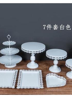 金色婚礼甜品台件欧式蛋糕架AIP婚艺庆道具蕾丝蛋糕铁点心架1盘摆