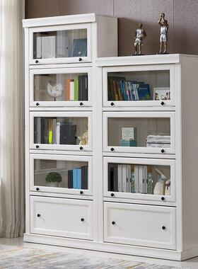 现代储玻璃书橱书柜展轻TTD奢柜物架收纳衣柜白色组门合书架门厅