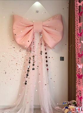 2粉色蝴蝶超大红28674丝绒蝴装蝶结婚婚房氛围感结饰新娘结晨袍拍