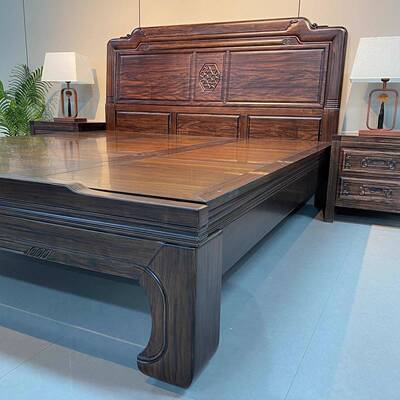 新中式乌木榫卯典结构19920#床.8金米双人床仿古雕1.5米床卧室花古实木床