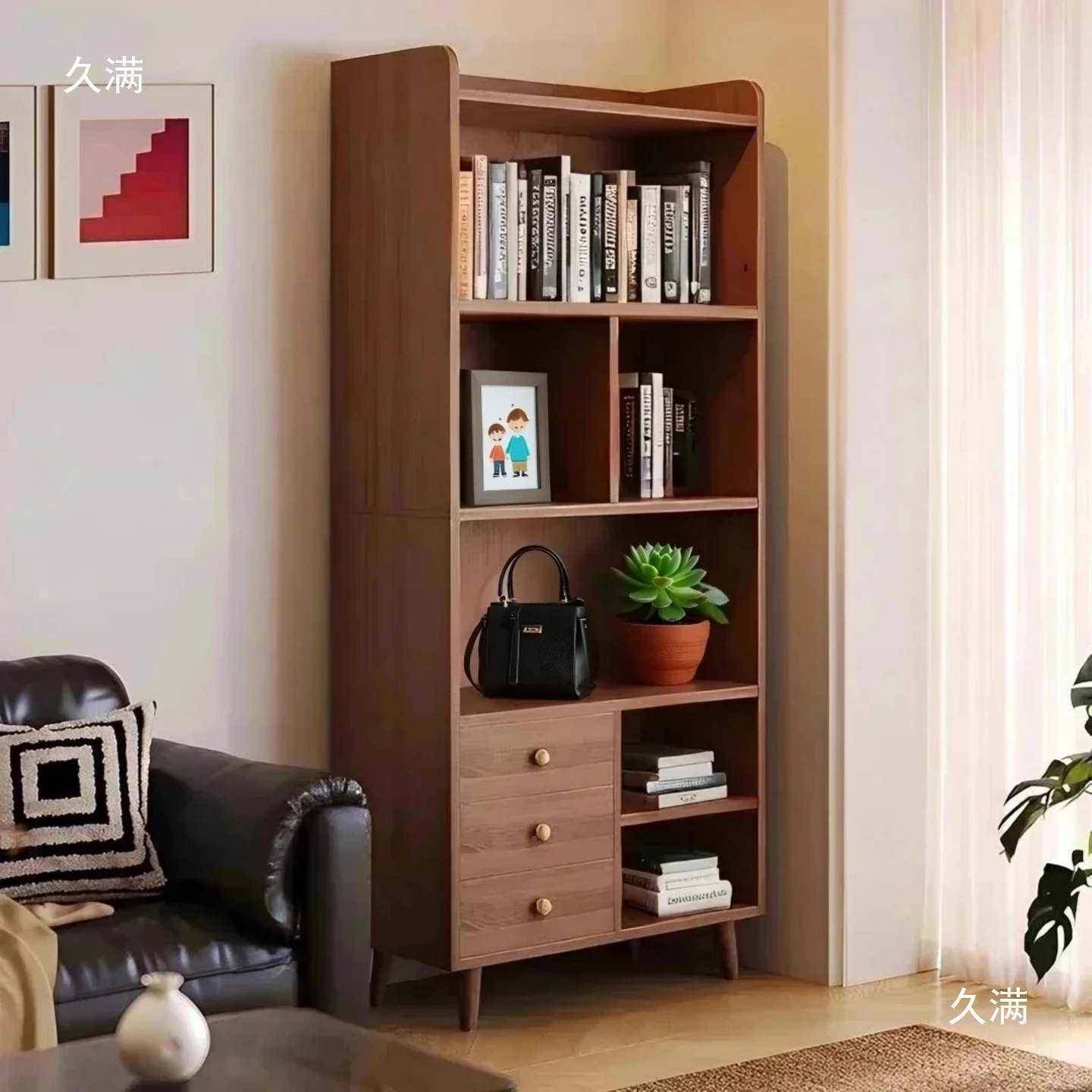 实木小板书架落地置物架学生桌旁收纳YJD6080架60/80c书m宽中式书