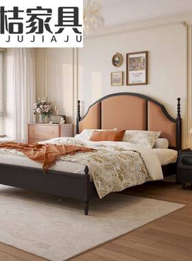 美实木床复古床1.511家米1.8双人床现代轻简约式法式奢婚床主卧具