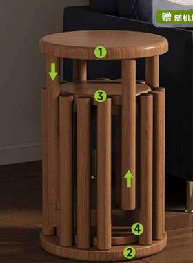 实木凳子可叠放家用圆叠轮叠乐带滑58060收纳堆叠凳客人用备凳新