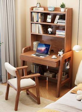 N5儿实木书桌书架一体桌中小学生54858用小家户型卧童写字桌室家