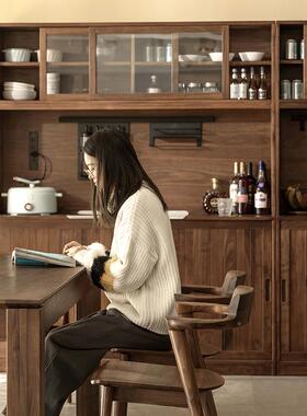 IL酒北美黑WXP胡桃木多功能餐柜一体靠墙柜厨房实边木储物柜简约