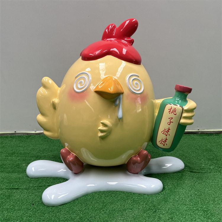 玻璃钢卡通萌鸡雕塑 趣味搞怪小鸡公仔 酒厂商场门店IP美陈大摆件