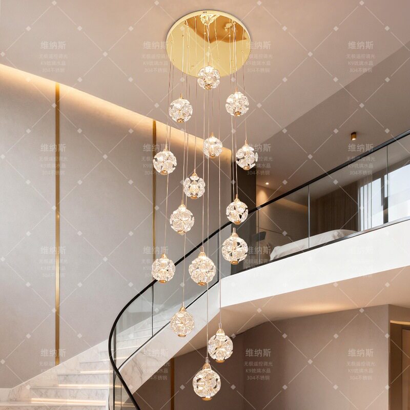 楼梯灯长吊灯别墅灯旋转复式楼loft公寓现代简约照明水晶吊灯装饰