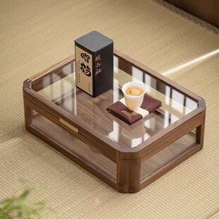 纳北美黑胡桃桌面几收纳盒复古taobao-4透木明茶具茶收柜实木置物
