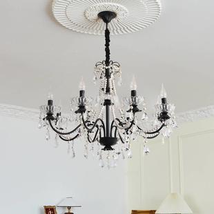 法式 复古客厅大气灯书房主房44896公卧房间室灯具 黑色水晶吊美式