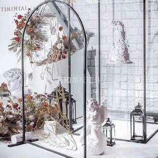 新道款婚庆具黑色拱架形拱艺门舞台背景迎宾摆件装饰婚A礼铁花架