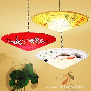 新中吊灯手绘花鸟雨伞式布艺灯具简约卧室店餐厅13酒茶楼中式国中