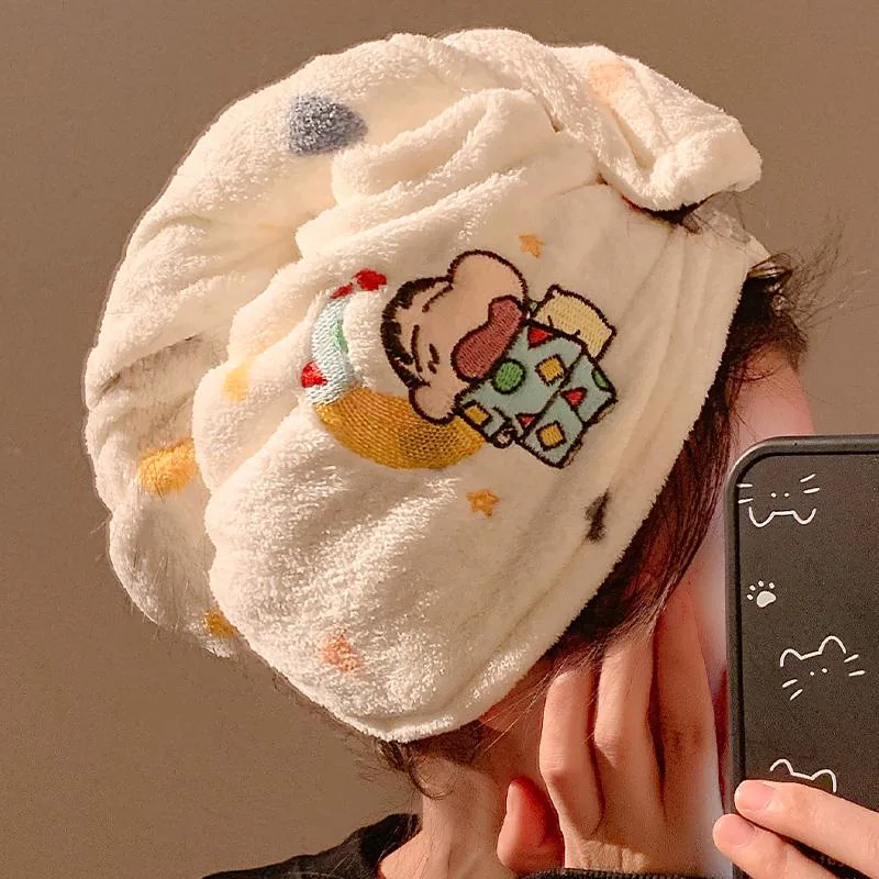 可爱蜡笔小新干发帽女超强吸水速干包头发毛巾浴帽成人加厚珊瑚绒