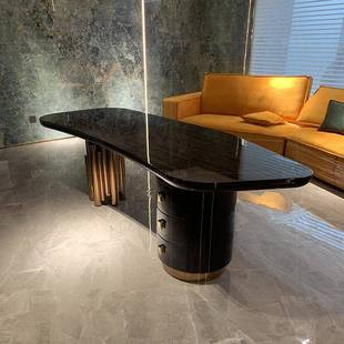 奢现代轻高电WEB脑桌家具意大利设师端时尚 办公桌老板桌木计皮工