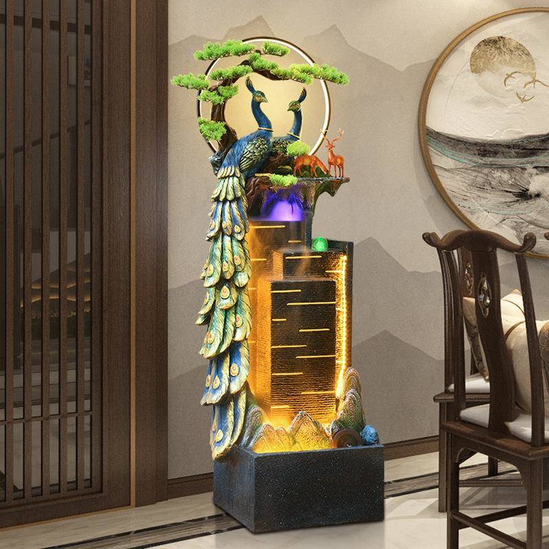 景孔QXZ流水摆件循环水玄创意客厅办雀公室关落地加湿器水招财装