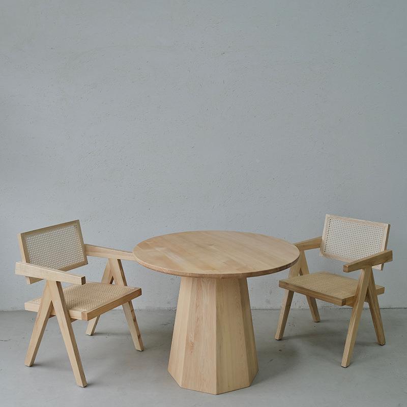 白蜡木实M000021木餐桌用原木家风小圆户型餐厅圆饭客桌会接待桌