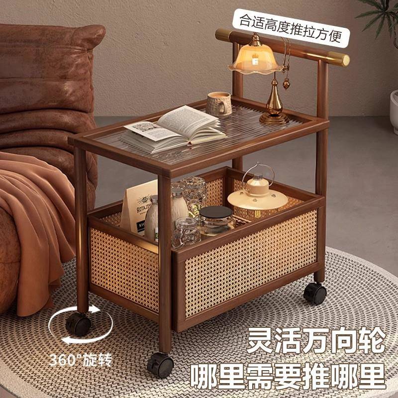 室移动复古小推IMG物车沙发边几客厅家用茶几侧边柜卧床头藤编可