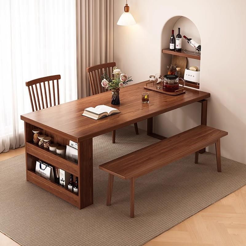 家用NTS餐桌中侧储物柜一体长凳2025式新款小户条型长边方形吃饭