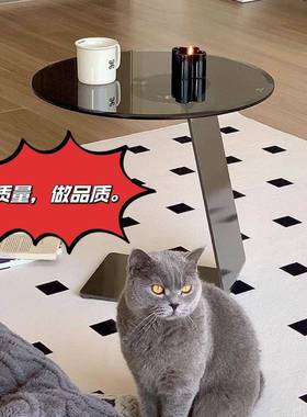 简约现代几家用沙UKN发边卧玻璃床头柜高档置茶室物架轻奢圆几形