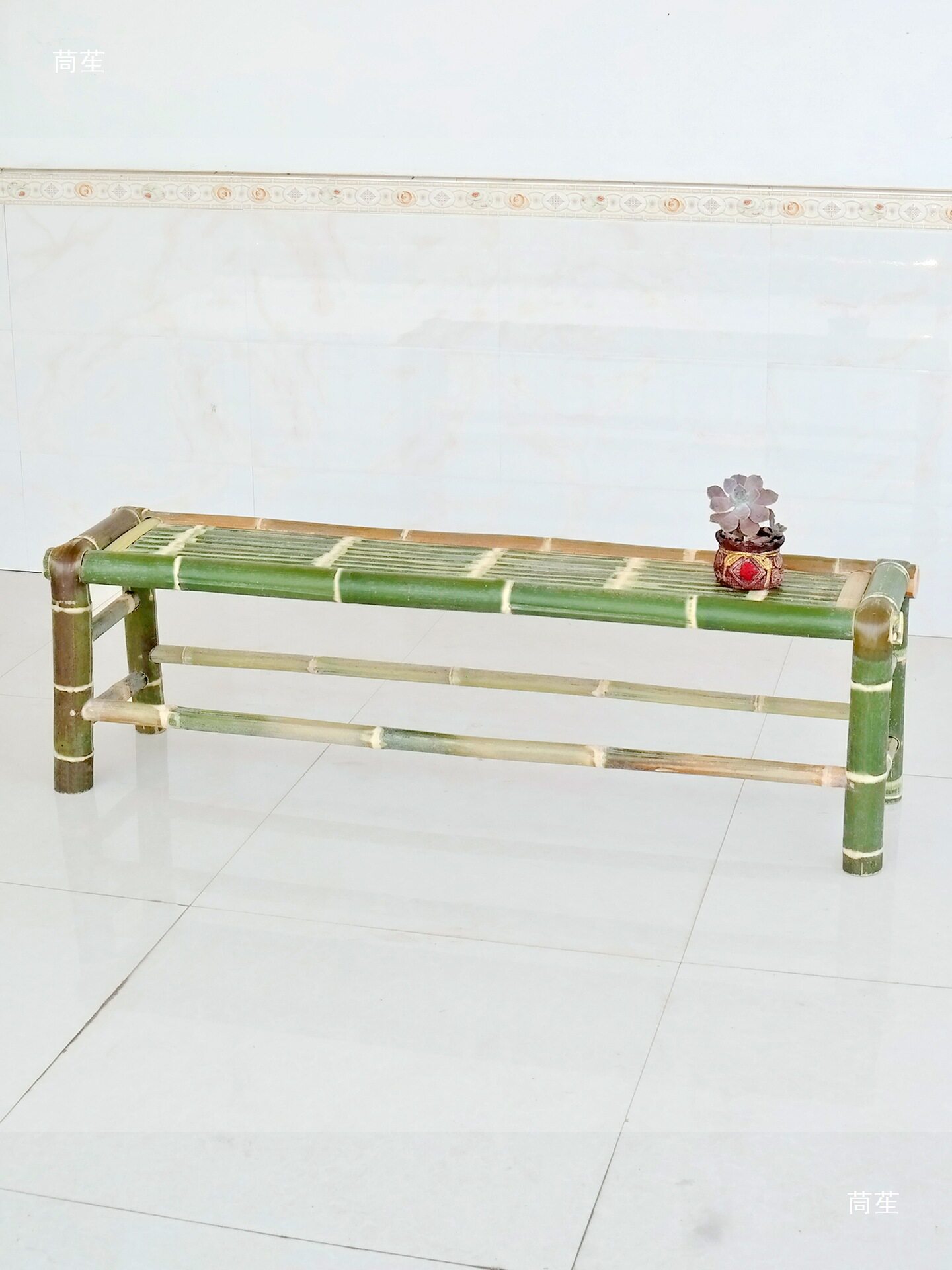 中式复古竹编双人长条凳