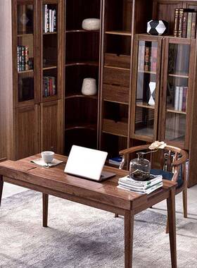 北美黑胡桃木组书三门转角书柜合玻璃IOP门中式全架实木柜书橱书