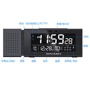 新功款创字意桌面闹钟多GKA数台钟家用小夜灯IR能人体感应功能时