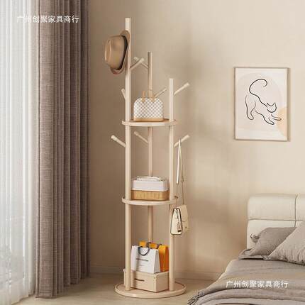 木旋转衣帽架落地衣架CMS室家实衣用置物架立式服架子客厅挂衣卧