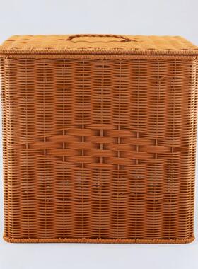 大号N13脏衣篓手工仿藤编织带盖提家用手车储物筐客玩具厅杂物框