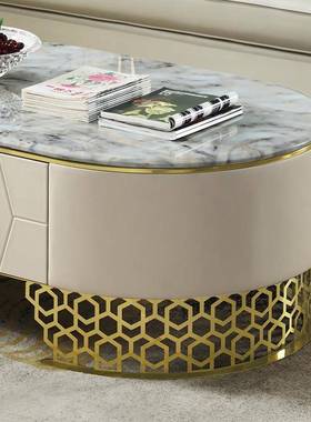 意式约轻奢大理石茶几不视锈钢茶几电现XFP柜组合后代简风储物柜