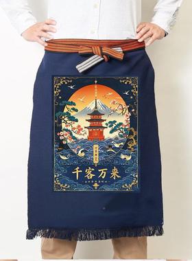 日女NXO式复古身围裙半居酒屋深食堂专用防夜水防油围裙厨师服男