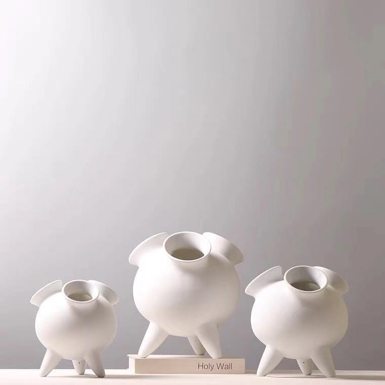 现代简约陶瓷花瓶创意三脚多口装饰品花器样板房博古架软装工艺品