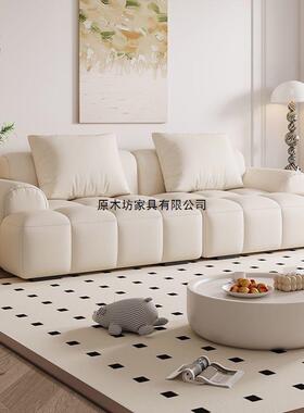 小奶油风泡沙芙发客厅简户型法式约NPW出租屋公寓猫抓皮棉麻布艺