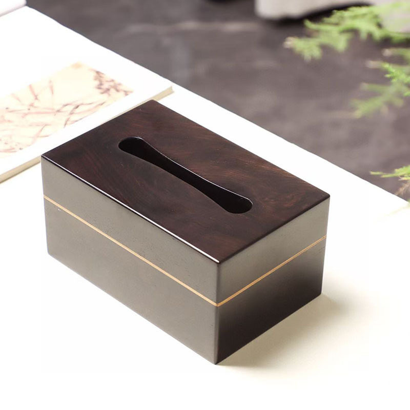 紫光檀磁吸纸巾盒抽纸盒老料榫卯工艺家用客厅木质纸巾收纳盒