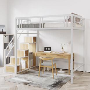 9铁艺高架床复式二楼床单层双层小户型省上间阁楼S23U上铺公寓空