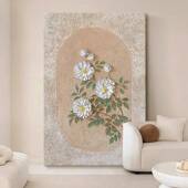 中象古奶油风砂肌理装 饰岩壁画玄关抽立体白色花挂画客KNU厅手绘