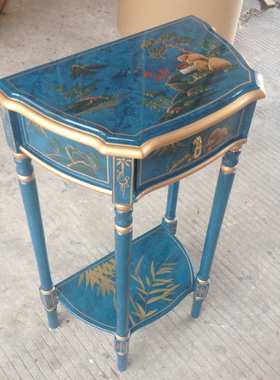 至高美花几复古蓝色一斗台花盆架储物边几山水彩绘家具实木置物架