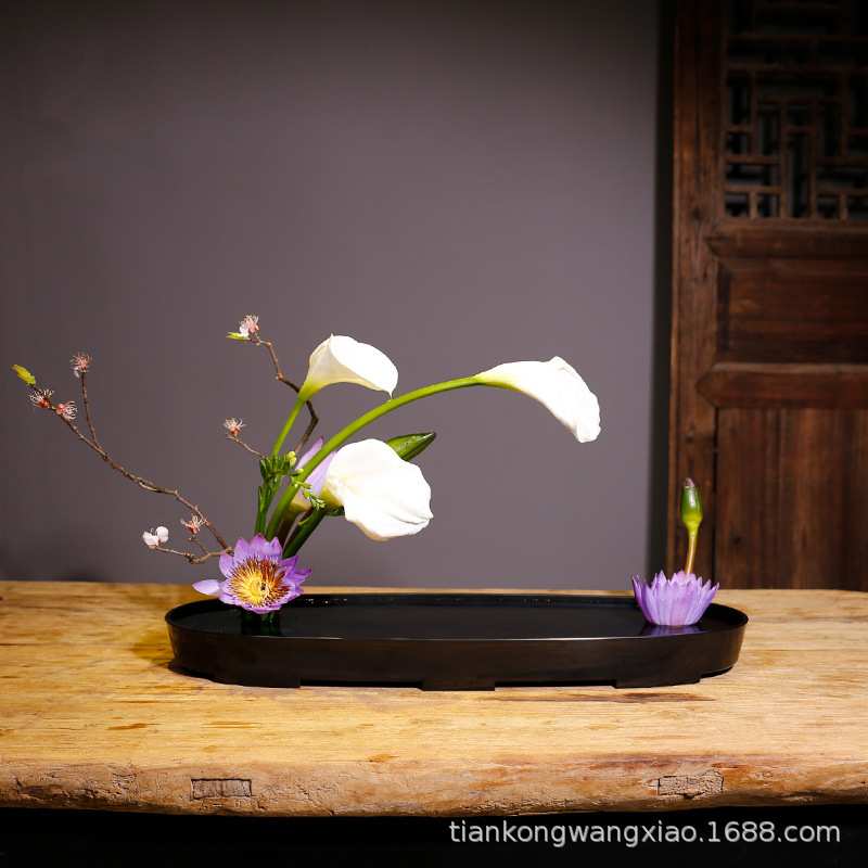 花器花盆椭圆型日式花艺塑料小原流中华花艺池坊插花花道