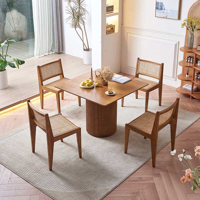 日式藤编餐桌家用侘寂风民宿酒店实木餐桌椅组合现代简约餐厅方桌,3C数码配件,摄像机配件,淘宝优惠券,粉丝福利购,淘宝优惠卷
